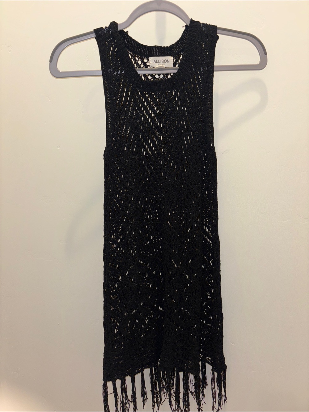 Allison Black Crochet Swim Coverup with Fringe